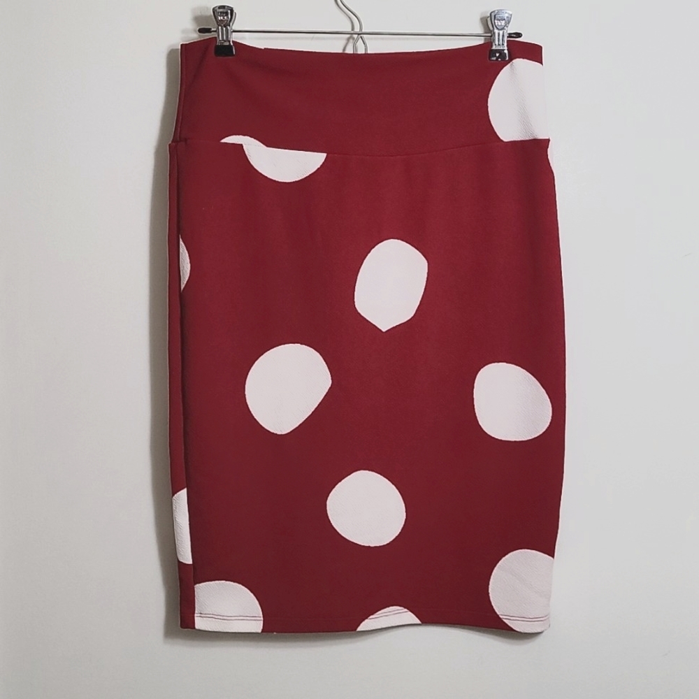 LuLaRoe Red and White Polka Dot Midi Skirt